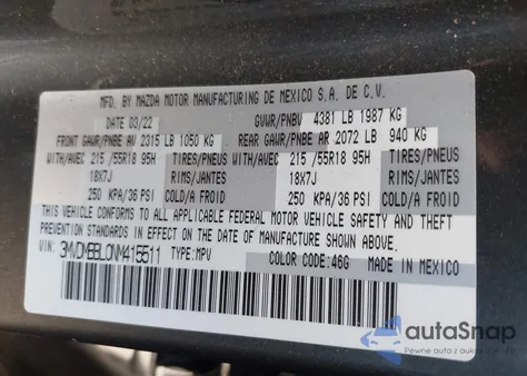 2022 Mazda Cx-30 Select z USA, uszkodzony, nr VIN 3MVDMBBL0NM415511